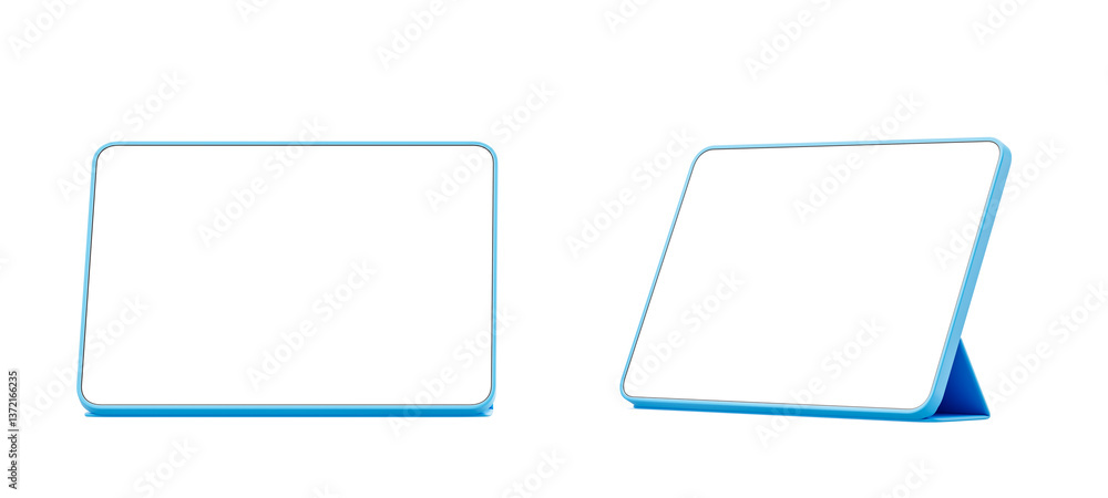Poster digital tablet mockup with blank white screen, front and side view. 3d rendering