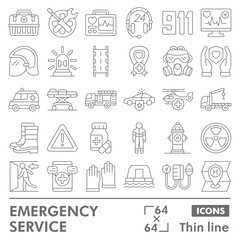 Emergency service symbols collection or sketches. human rescue theme icons in thin line style signs for web and app. Vector graphics isolated on white background.
