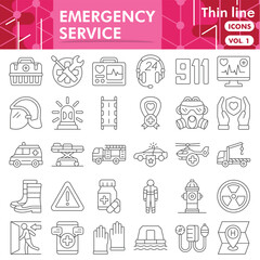 Emergency service symbols collection or sketches. human rescue theme icons in thin line style signs for web and app. Vector graphics isolated on white background.