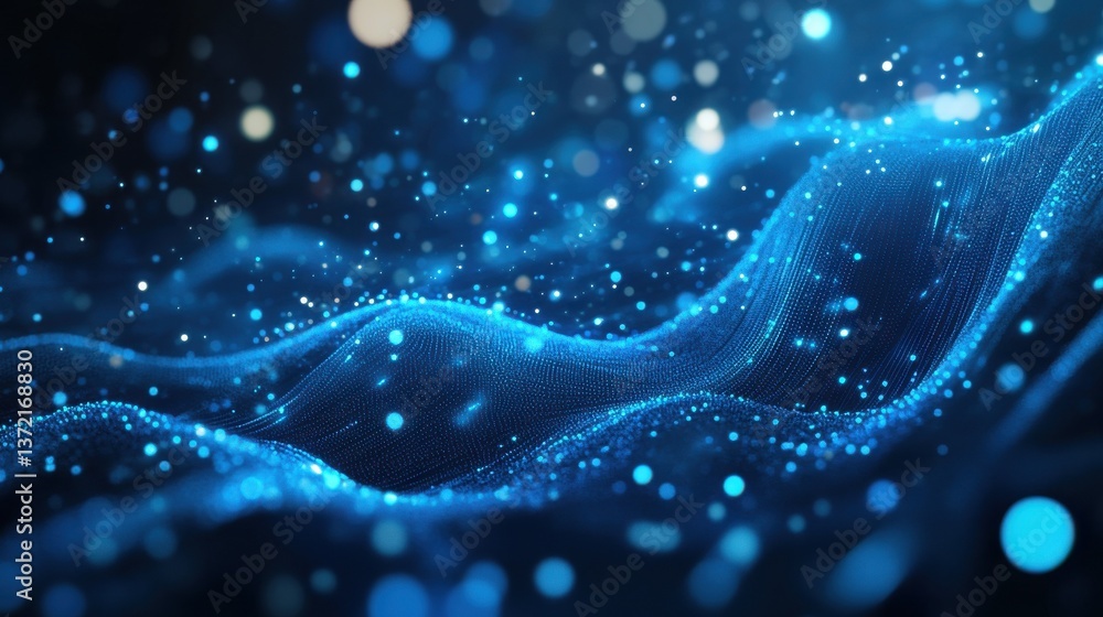 Aufkleber abstract background with blue glowing neon lines and bokeh lights. data transfer concept. digital wa
