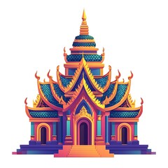 Obraz premium Vibrant Illustration of a Traditional Thai Temple. A colorful, stylized depiction perfect for travel brochures, cultural presentations, or design projects.