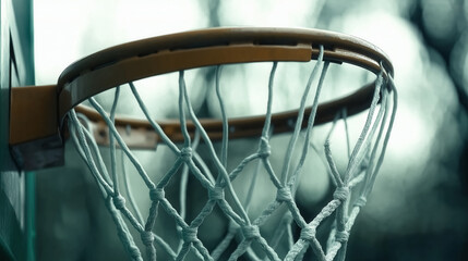 A dramatic, cinematic shot of a basketball sinking into the hoop