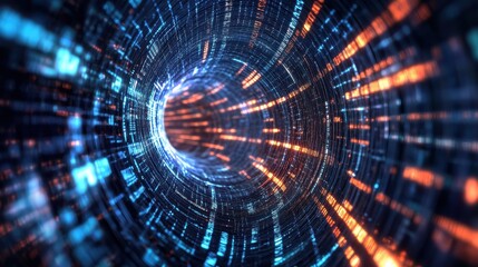 Obraz premium Virtual tunnel with flowing data illustration