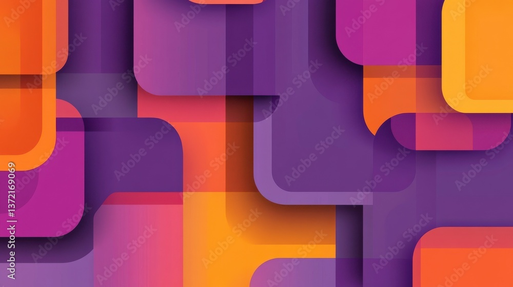 Poster abstract geometric background featuring overlapping purple, orange, and pink rectangular shapes with