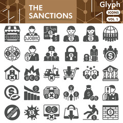 Sanctions symbols collection or sketches. world prohibition theme icons in glyph style signs for web and app. Vector graphics isolated on white background.