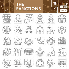 Sanctions symbols collection or sketches. world prohibition theme icons in thin line style signs for web and app. Vector graphics isolated on white background.