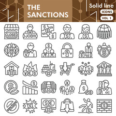 Sanctions symbols collection or sketches. world prohibition theme icons in line style signs for web and app. Vector graphics isolated on white background.