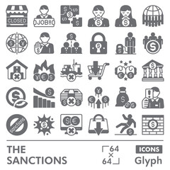 Fototapeta premium Sanctions symbols collection or sketches. world prohibition theme icons in glyph style signs for web and app. Vector graphics isolated on white background.
