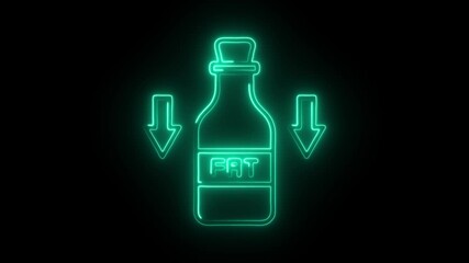 Glowing neon low fat icon isolated on black background. HD Video motion graphic animation