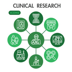 Clinical research symbols collection or sketches. medical test theme icons in line style signs for web and app. Vector graphics isolated on white background.