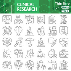 Clinical research symbols collection or sketches. medical test theme icons in thin line style signs for web and app. Vector graphics isolated on white background.