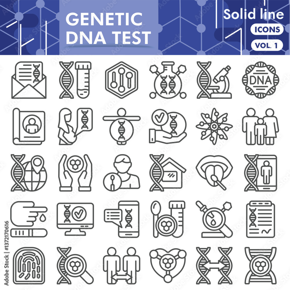 Poster dna research symbols collection or sketches. genetic dna test theme icons in line style signs for we
