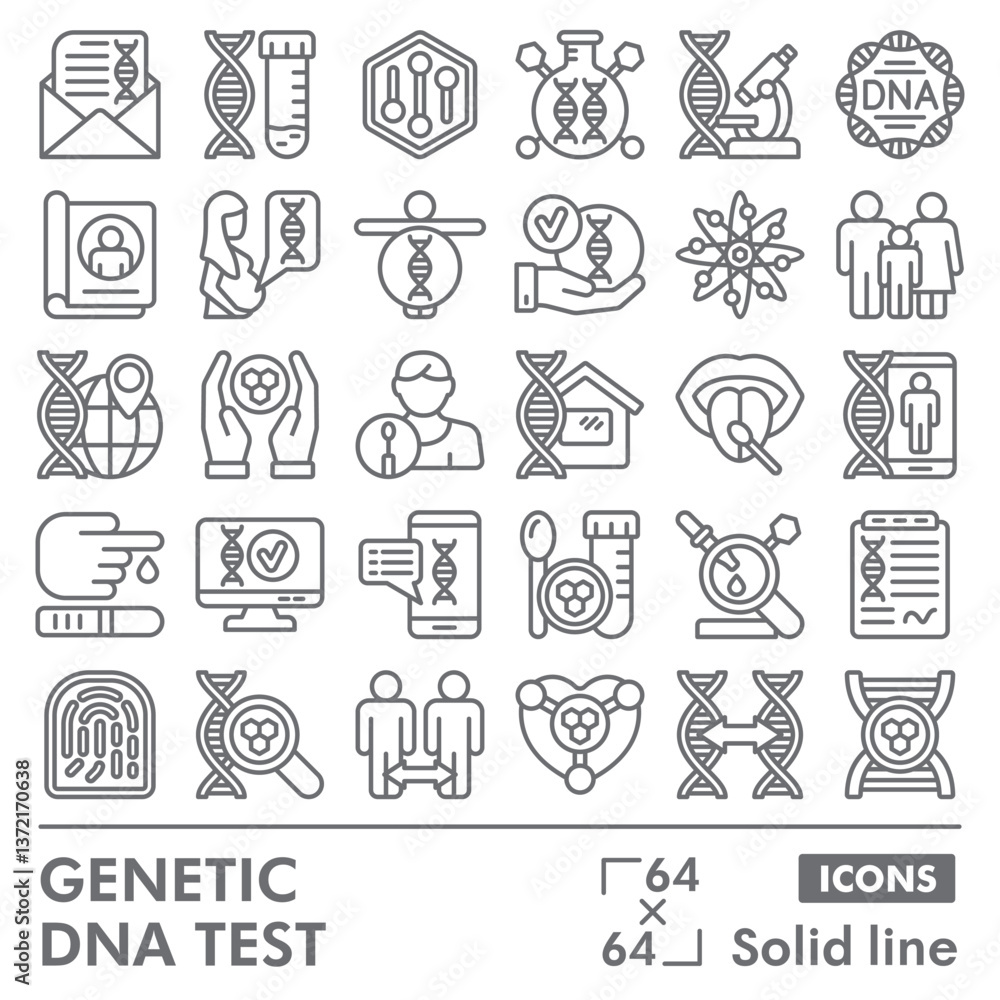 Poster dna research symbols collection or sketches. genetic dna test theme icons in line style signs for we