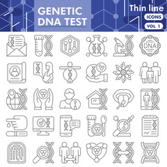 DNA research symbols collection or sketches. genetic dna test theme icons in thin line style signs for web and app. Vector graphics isolated on white background.
