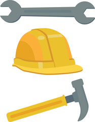 Construction Tools Wrench, Hard Hat, and Hammer and Labor Day