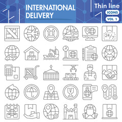 Delivery service symbols collection or sketches. international delivery theme icons in thin line style signs for web and app. Vector graphics isolated on white background.