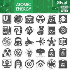 Atomic energy symbols collection or sketches. nuclear power theme icons in glyph style signs for web and app. Vector graphics isolated on white background.