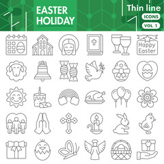 Easter holiday symbols collection or sketches. happy easter theme icons in thin line style signs for web and app. Vector graphics isolated on white background.