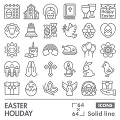 Easter holiday symbols collection or sketches. happy easter theme icons in line style signs for web and app. Vector graphics isolated on white background.