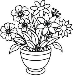 A colorful floral bouquet of pink and yellow flowers in a pot brings spring nature's beauty