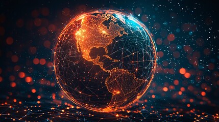 logistics infrastructure driving growth. Abstract globe with network design and glowing particles.