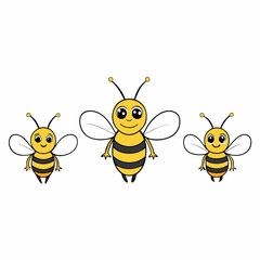 Four cartoon-bees-with-yellow-heads-and-striped.