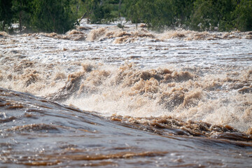 Cloncurry River in flood flooded, outback Australia Western Queensland, climate weather rain rainfall