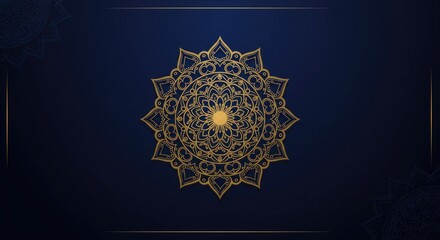 Modern Minimalist Diwali Theme With Gold Mandala on Deep Blue