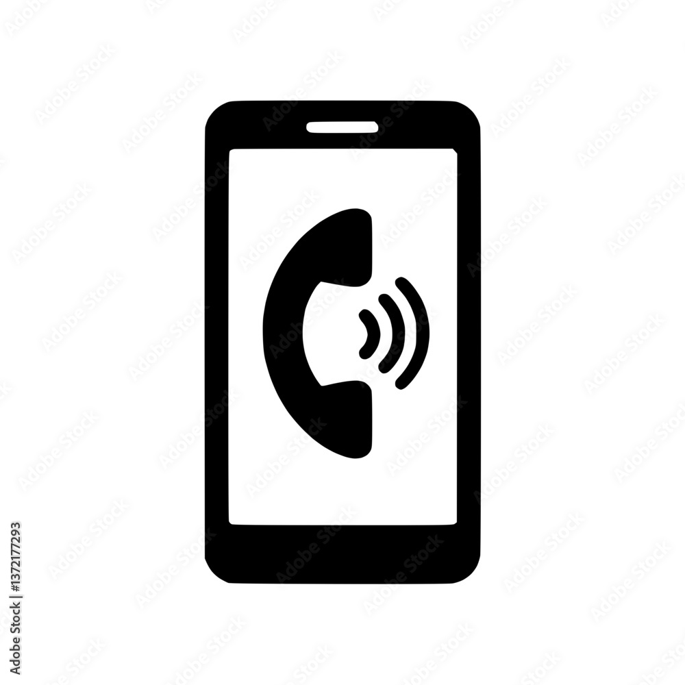 Poster monochrome smartphone icon with call symbol on screen