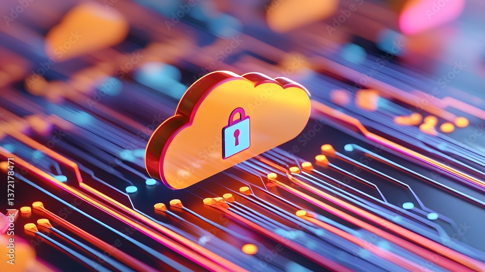 Poster cloud computing security measures digital environment graphic design virtual space close-up view dat