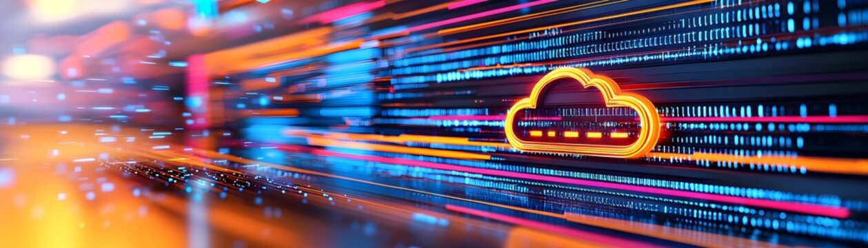 Digital cloud server security protocols in action data center environment tech visualization closeup perspective