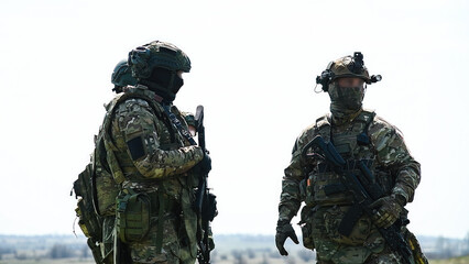 Modern Russian soldiers during training at the training ground
