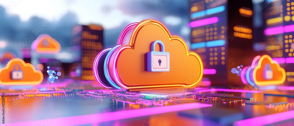 Aufkleber futuristic digital security interface enhancing cloud computing safety virtual environment graphic d