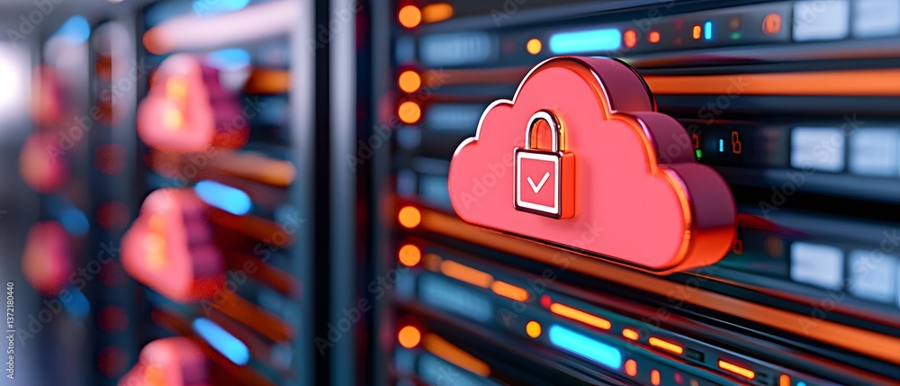 Poster innovative cloud security interface data center digital technology futuristic environment close-up v