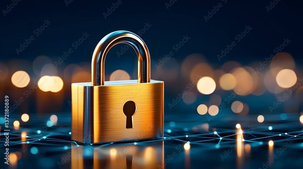 Poster high-tech digital lock representing cybersecurity in modern technology digital environment close-up 