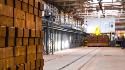 Fototapeta premium Brick factory. Production line at a factory for the production of building materials