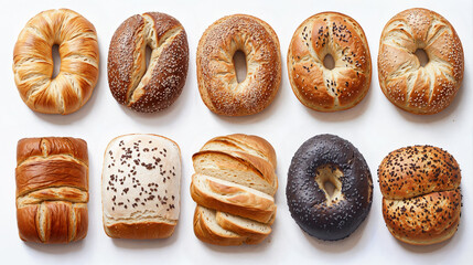 Illustration of tasty buns and bagels, freshly baked and deliciously detailed, isolated on white. Suits for icons, mockups, backgrounds, menus, social media, and creative design projects.