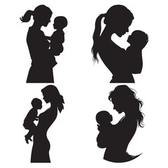 A Tender Portrait of Love and Family Mother and Baby Silhouette - Heartwarming Vector Illustration
