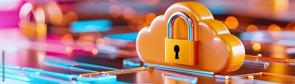 Poster securing data in the cloud digital locks encryption for enhanced safety virtual environment modern t