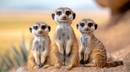 Three meerkats, alert and posed