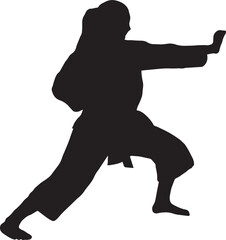 Karate Silhouette . Martial Arts Stance. A striking silhouette illustration of a karateka in a powerful stance, demonstrating a punch and block.