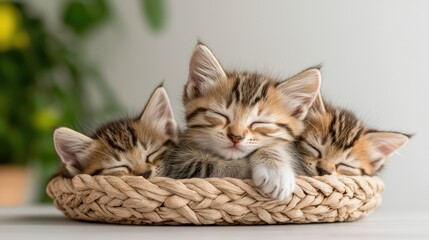 Three sleepy kittens in a basket