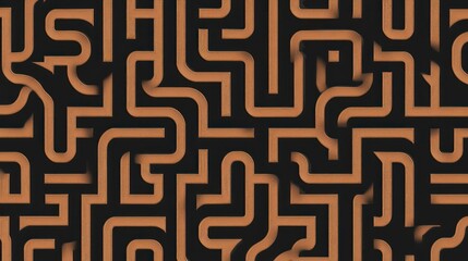 Abstract maze pattern, brown lines on dark background.  Possible use wallpaper design