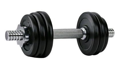 Naklejka premium A pair of black dumbbells with metallic handles, isolated on a transparent background