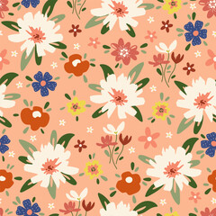 Trendy Hand drawn Wild Meadow florals illustration Seamless Pattern Vector Design, Design for fashion , fabric, textile, wallpaper, cover, web , wrapping and all prints.