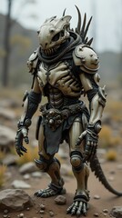 Fototapeta premium Zombie in warrior armor. Mythical character on a desert landscape