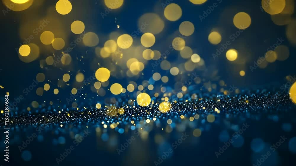 Poster sparkling background of golden and blue bokeh lights creating a festive atmosphere for celebrations 