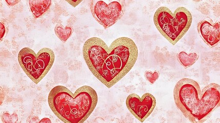 Fototapeta premium pattern Valentineâ€™s Day theme incorporating colors red and pink and metallic gold, incorporating Hearts 