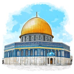 Obraz premium A colorful illustration of a golden domed architectural religious building