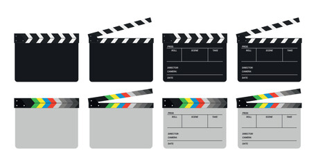 Opened movie film clap board isolated on white background. Clapper board vector set. Vector EPS 10